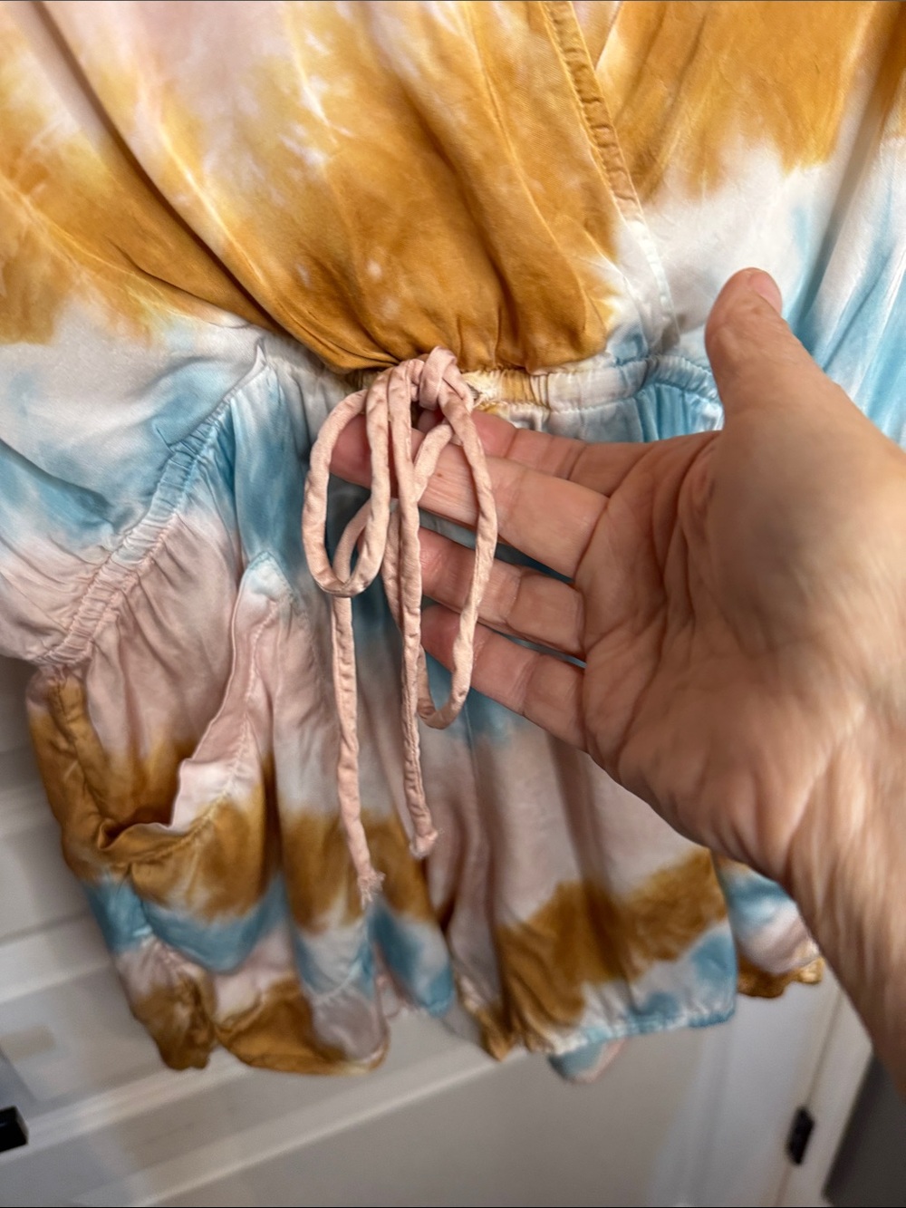 Young Fabulous & Broke Pastel Tie-Dye Surplice Romper in Blue, Pink & Gold - Picture 7 of 9